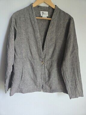 ANDREA JOVINE Heather Gray & Tan Textured Lightweight Linen Jacket